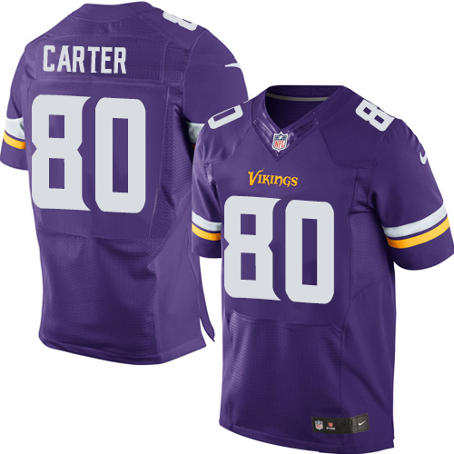 Men's Elite Cris Carter Nike Jersey Purple Home - #80 NFL Minnesota Vikings